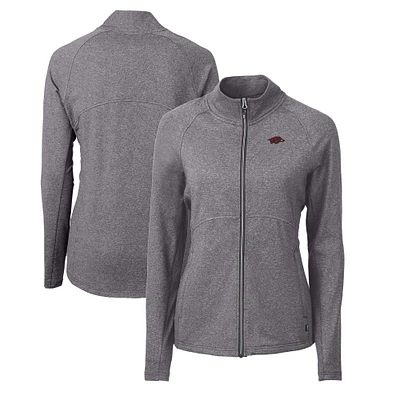 Women's Cutter & Buck Heather Black Arkansas Razorbacks Adapt Eco Knit Recycled Full-Zip Jacket