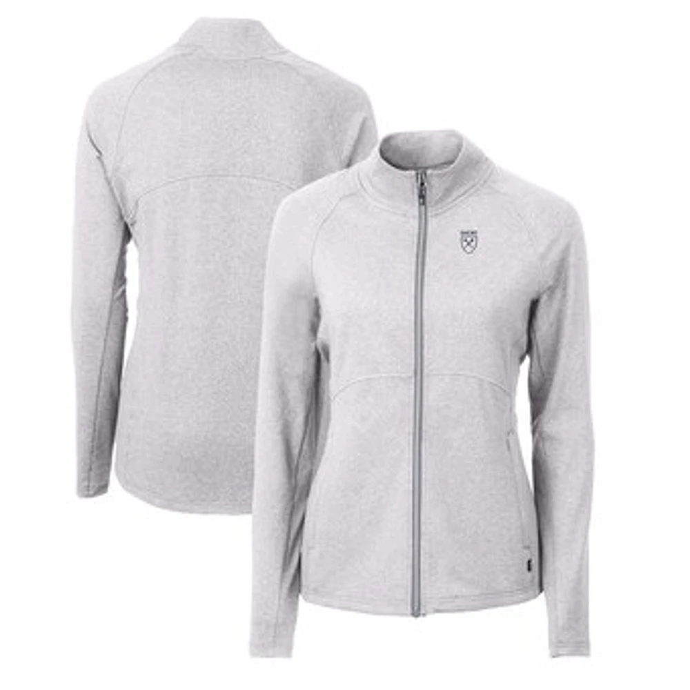 Women's Cutter & Buck Heather Gray Emory Eagles Adapt Eco Knit Recycled Full-Zip Jacket
