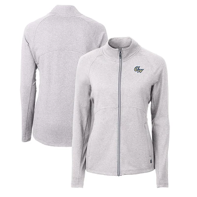 Women's Cutter & Buck Heather Gray George Washington University Adapt Eco Knit Recycled Full-Zip Jacket