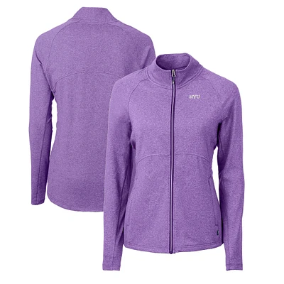 Women's Cutter & Buck Heather Purple NYU Violets Adapt Eco Knit Recycled Full-Zip Jacket