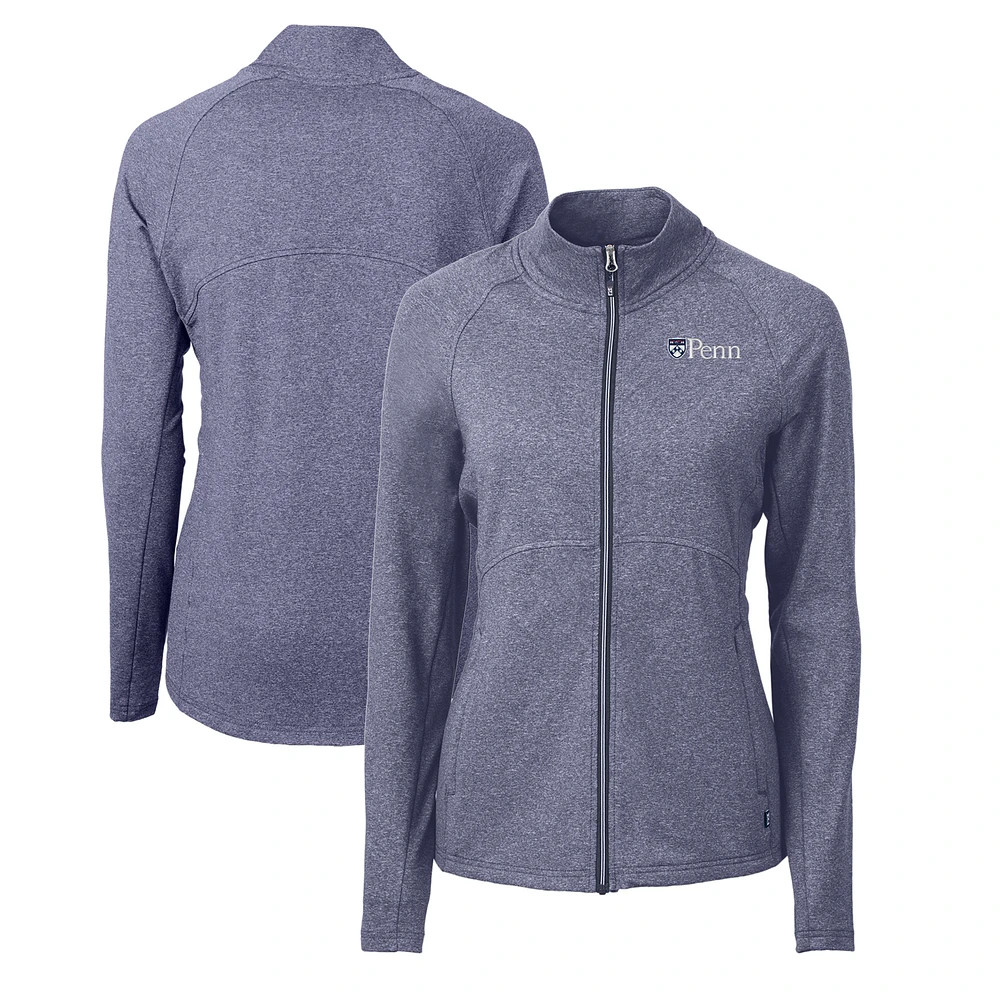 Women's Cutter & Buck Heather Navy Pennsylvania Quakers Adapt Eco Knit Recycled Full-Zip Jacket