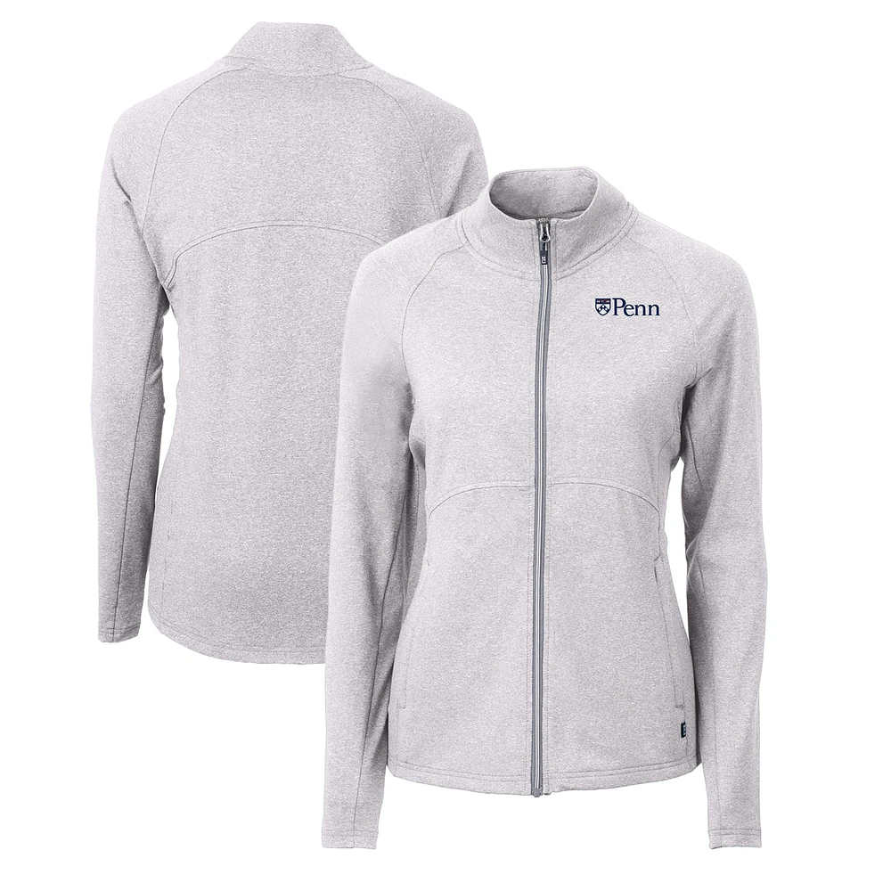 Women's Cutter & Buck Heather Gray Pennsylvania Quakers Adapt Eco Knit Recycled Full-Zip Jacket