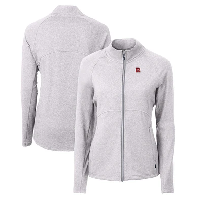 Women's Cutter & Buck Heather Gray Rutgers Scarlet Knights Adapt Eco Knit Recycled Full-Zip Jacket