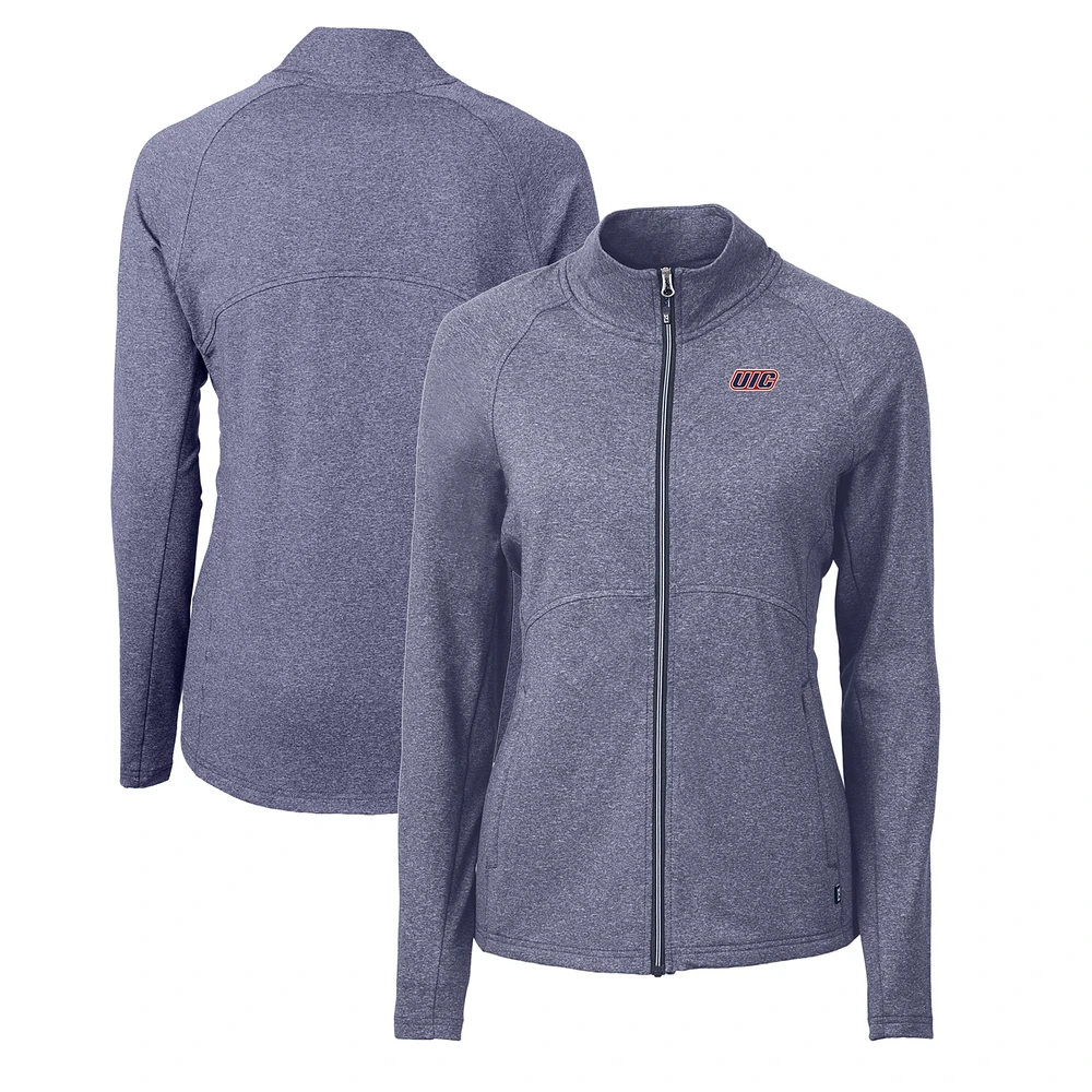 Women's Cutter & Buck Heather Navy UIC Flames Adapt Eco Knit Recycled Full-Zip Jacket
