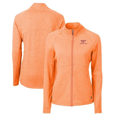 Women's Cutter & Buck Heather Orange Virginia Tech Hokies Adapt Eco Knit Recycled Full-Zip Jacket