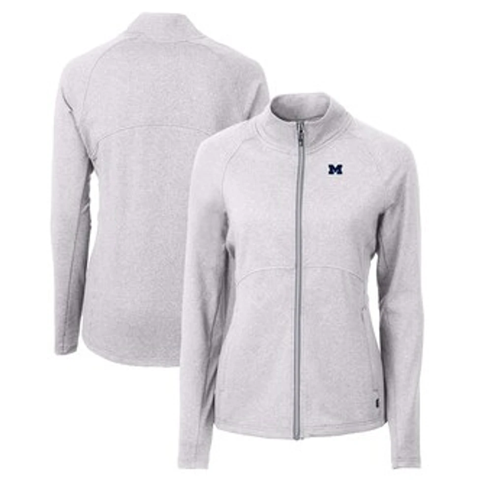 Women's Cutter & Buck Heather Gray Michigan Wolverines Adapt Eco Knit Recycled Full-Zip Jacket