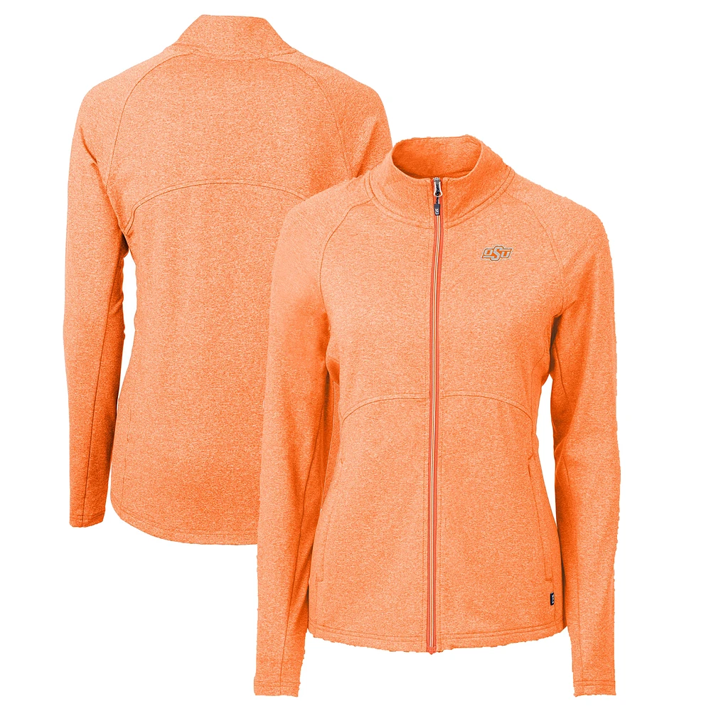 Women's Cutter & Buck Heather Orange Oklahoma State Cowboys Adapt Eco Knit Recycled Full-Zip Jacket