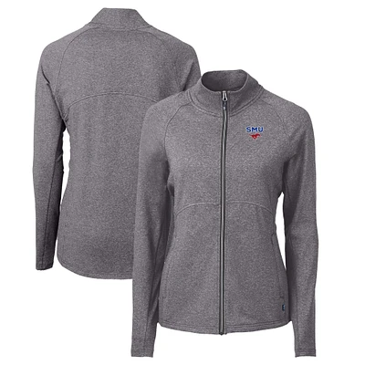 Women's Cutter & Buck Heather Black SMU Mustangs Adapt Eco Knit Recycled Full-Zip Jacket
