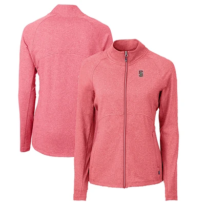 Women's Cutter & Buck Heather Red Stanford Cardinal Adapt Eco Knit Recycled Full-Zip Jacket