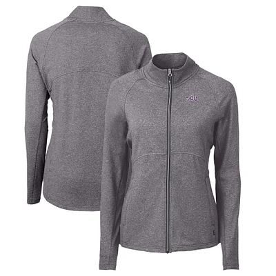 Women's Cutter & Buck Heather Black TCU Horned Frogs Adapt Eco Knit Recycled Full-Zip Jacket