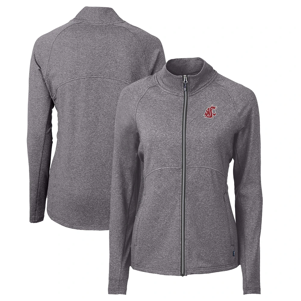 Women's Cutter & Buck Heather Washington State Cougars Adapt Eco Knit Recycled Full-Zip Jacket