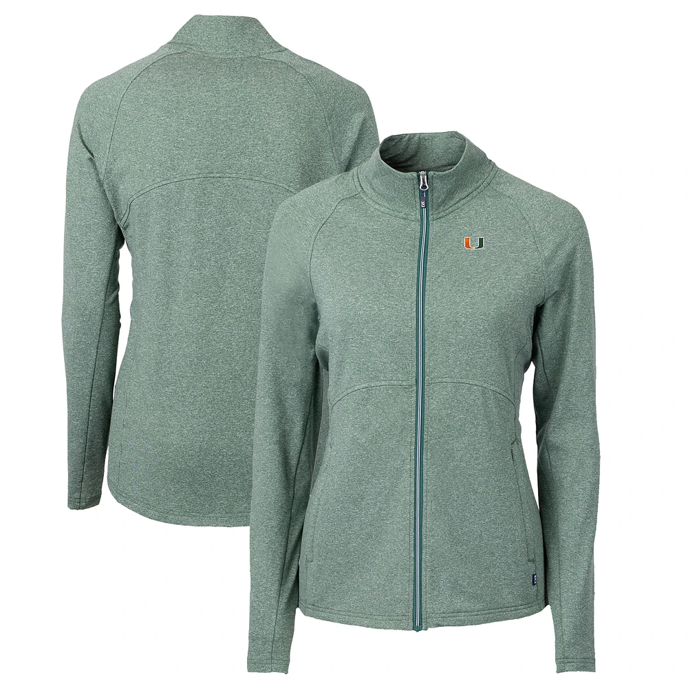 Women's Cutter & Buck Heather Green Miami Hurricanes Adapt Eco Knit Recycled Full-Zip Jacket