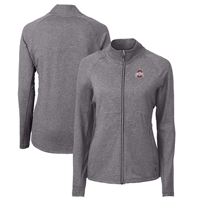 Women's Cutter & Buck Heather Black Ohio State Buckeyes Adapt Eco Knit Recycled Full-Zip Jacket