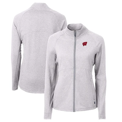 Women's Cutter & Buck Heather Gray Wisconsin Badgers Adapt Eco Knit Recycled Full-Zip Jacket