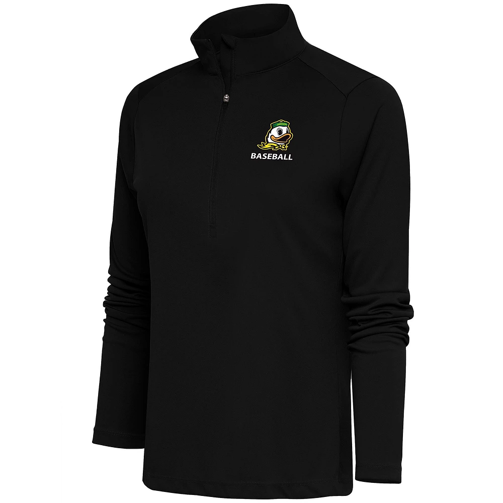 Women's Antigua Black Oregon Ducks Baseball Tribute Half-Zip Pullover Top