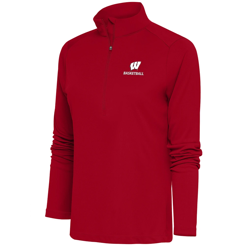 Women's Antigua Red Wisconsin Badgers Basketball Tribute Half-Zip Pullover Top