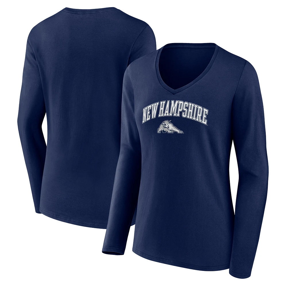 Women's Navy New Hampshire Wildcats Campus Long Sleeve V-Neck T-Shirt
