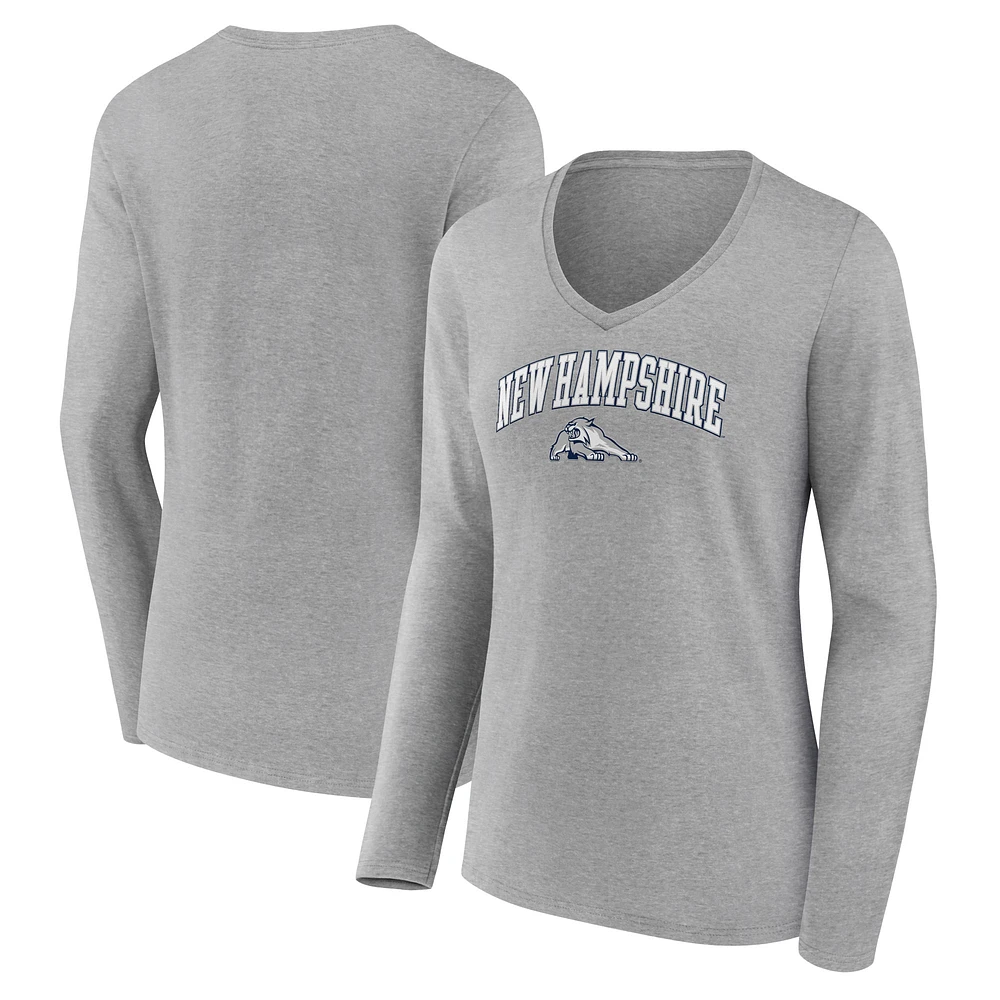 Women's Heather Gray New Hampshire Wildcats Campus Long Sleeve V-Neck T-Shirt