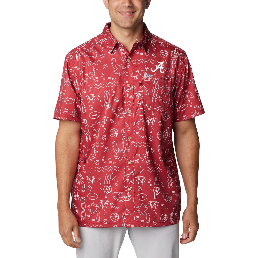 Men's Columbia Crimson Alabama Tide Super Slack Omni-Wick Button-Up Shirt