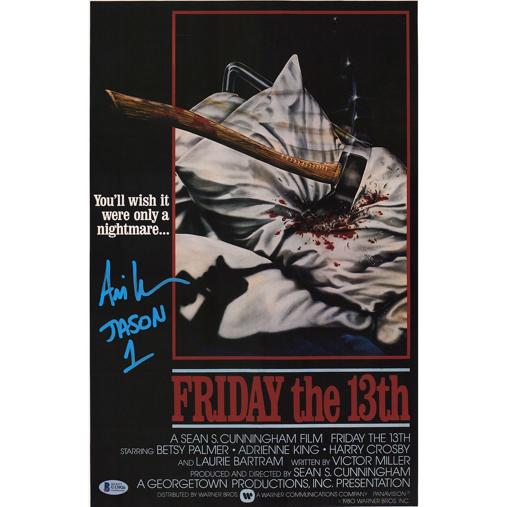 Ari Lehman Friday the 13th Autographed Jason 12" x 18" with Axe Movie Poster with Multiple Inscriptions