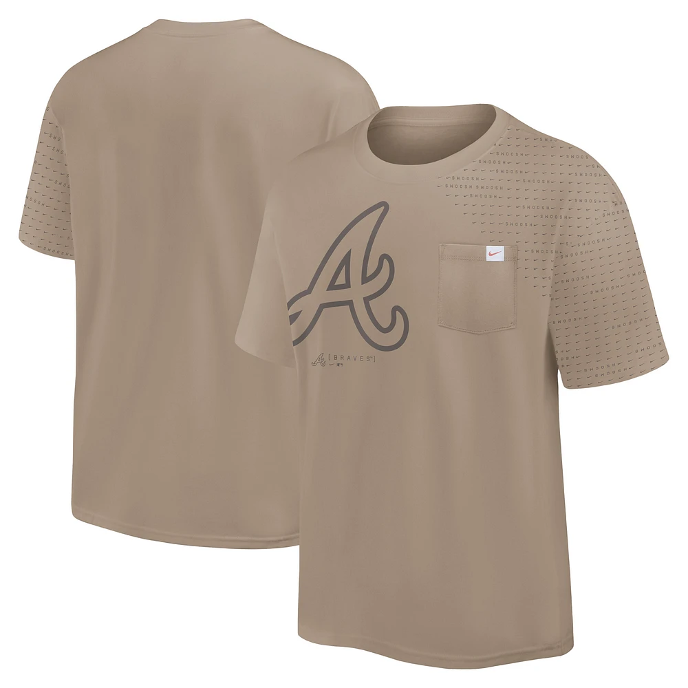 Men's Nike Khaki Atlanta Braves Statement Max90 Pocket T-Shirt