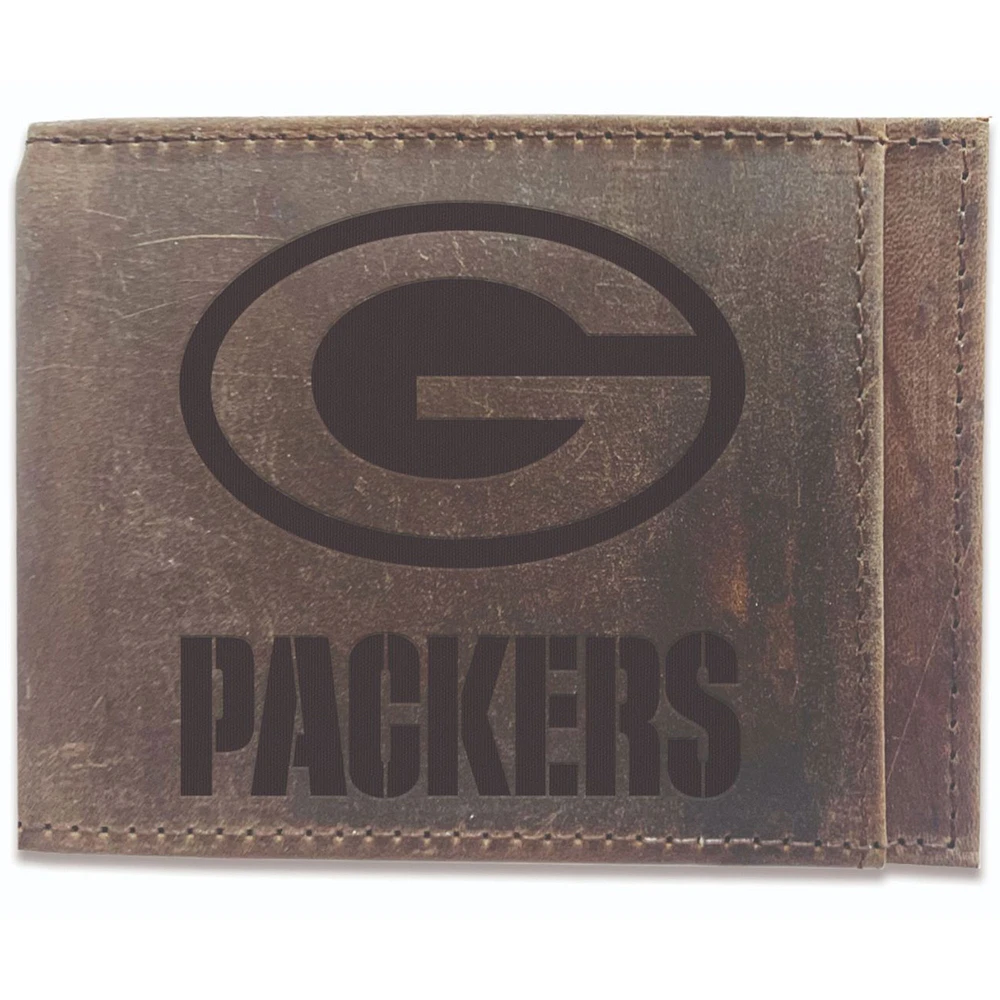 Brown Green Bay Packers Bifold Leather Wallet