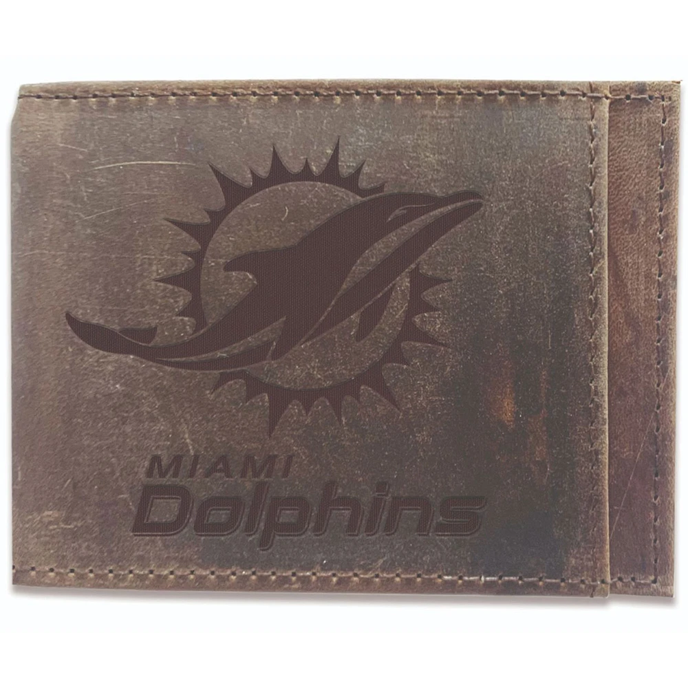 Brown Miami Dolphins Bifold Leather Wallet