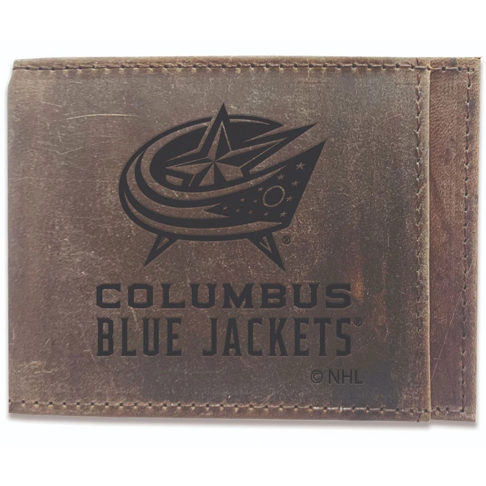 Brown Columbus Blue Jackets Bifold Leather Wallet