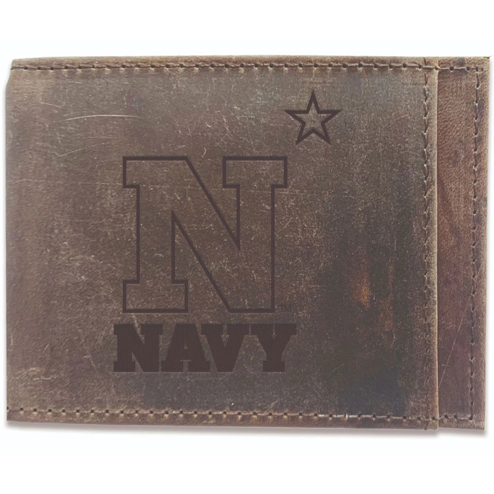 Brown Navy Midshipmen Bifold Leather Wallet