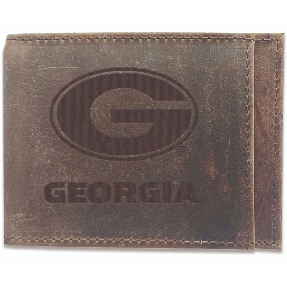 Brown Georgia Bulldogs Bifold Leather Wallet