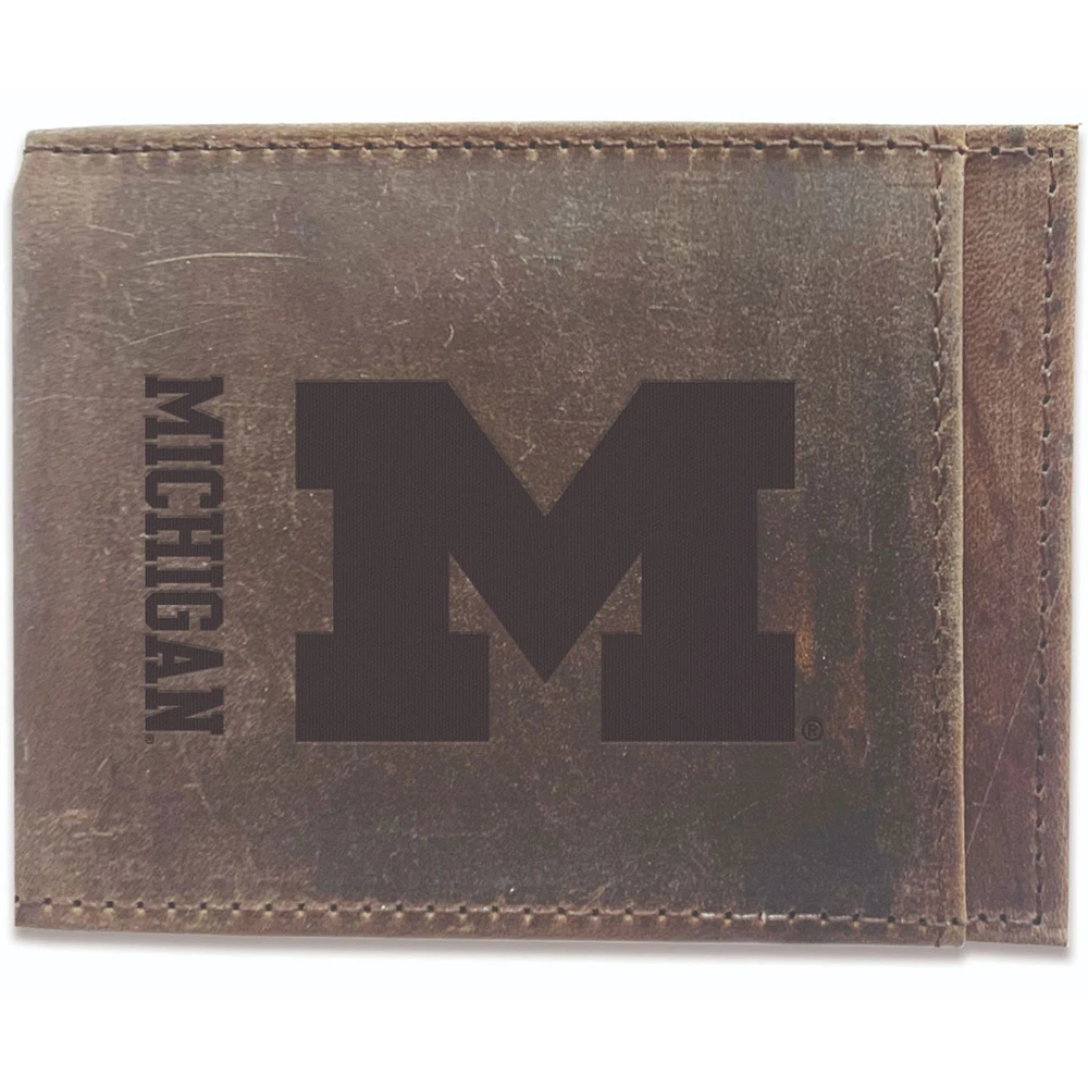 Brown Michigan Wolverines Bifold Leather Wallet