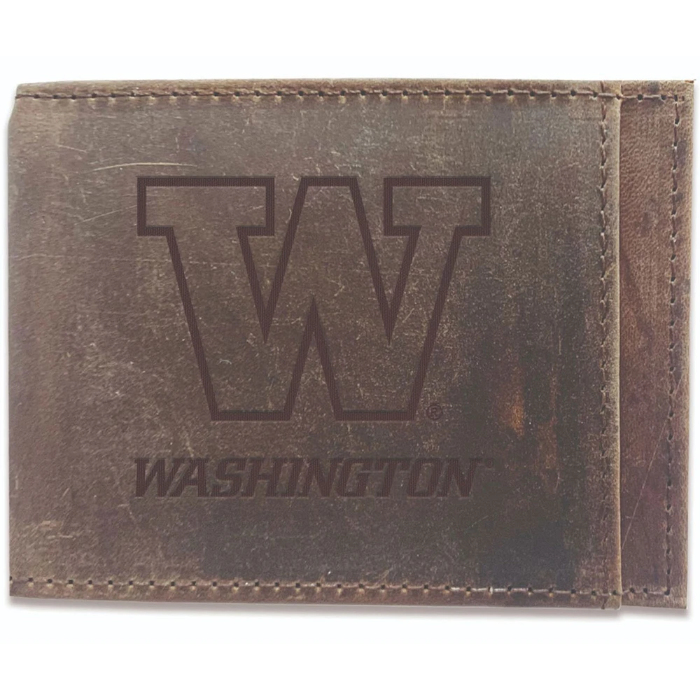 Brown Washington Huskies Bifold Leather Wallet