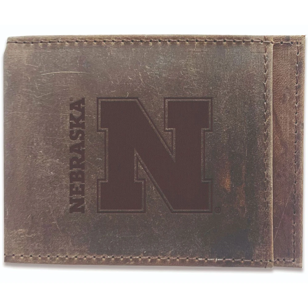 Brown Nebraska Huskers Bifold Leather Wallet