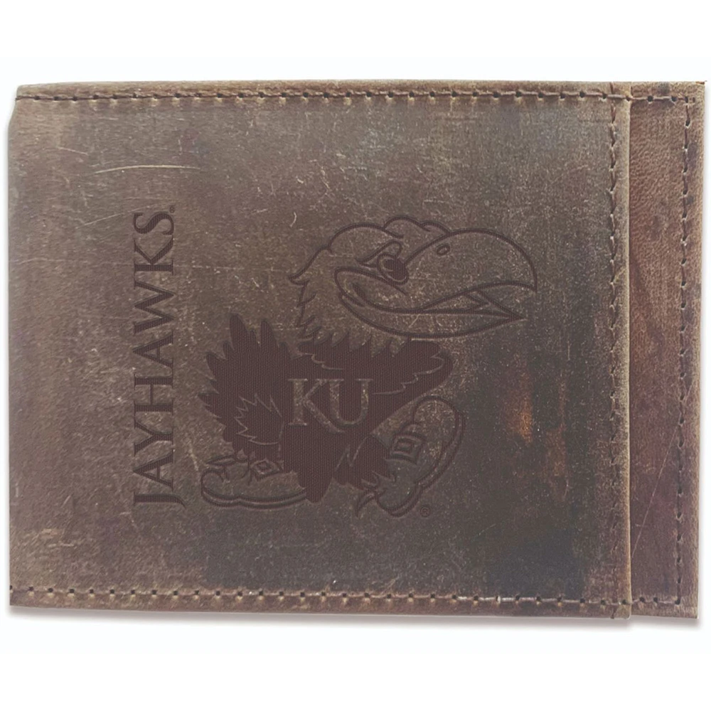 Brown Kansas Jayhawks Bifold Leather Wallet