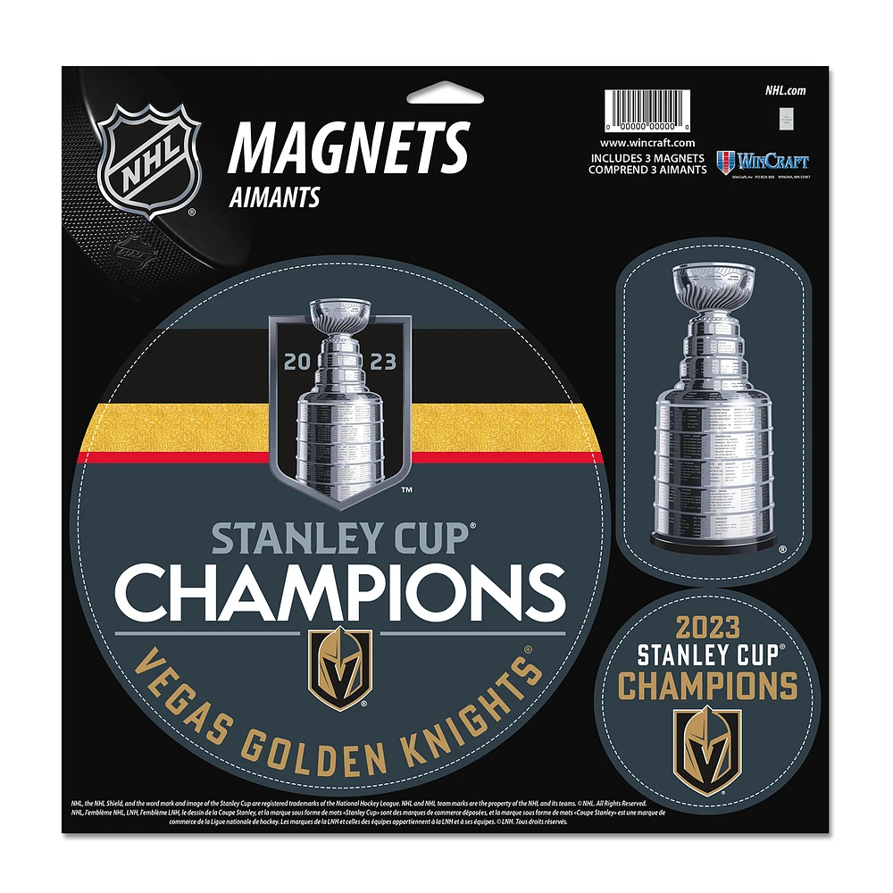 WinCraft Vegas Golden Knights 2023 Stanley Cup Champions Three-Pack Indoor/Outdoor Vinyl Magnet Set