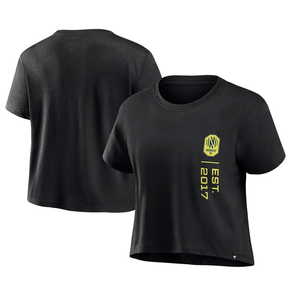 Women's Fanatics Black Nashville SC Chip Pass Fashion Cropped T-Shirt