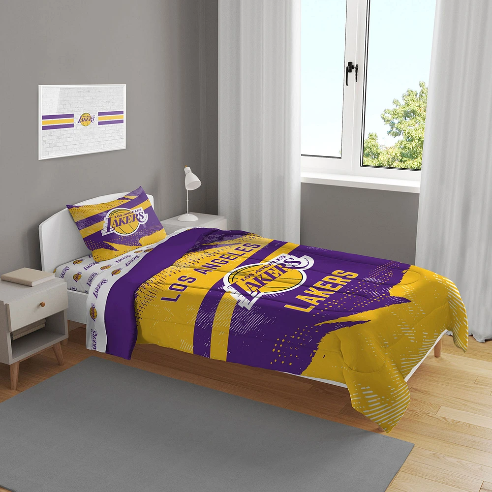 Los Angeles Lakers Four-Piece Slanted Stripe Twin Bed Set