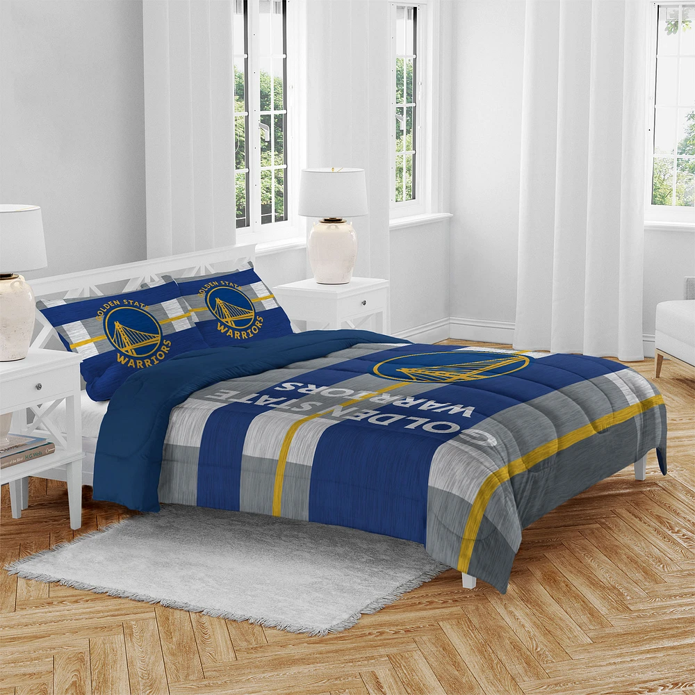 Golden State Warriors Three-Piece Heathered Stripe Queen Bed Set