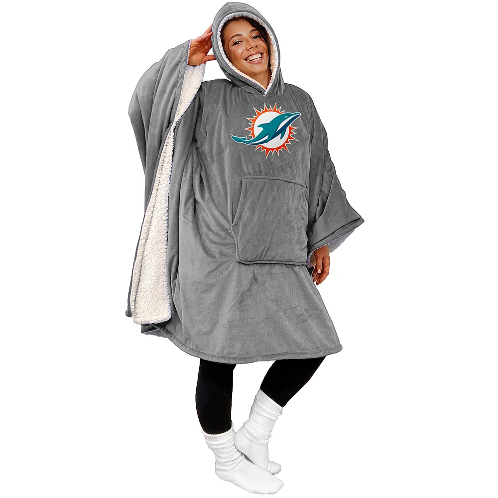 Miami Dolphins 60" x 80" Logo Patch Team Color Bloncho with Sherpa