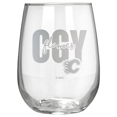 Calgary Flames Etched 17oz. City Stemless Wine Glass