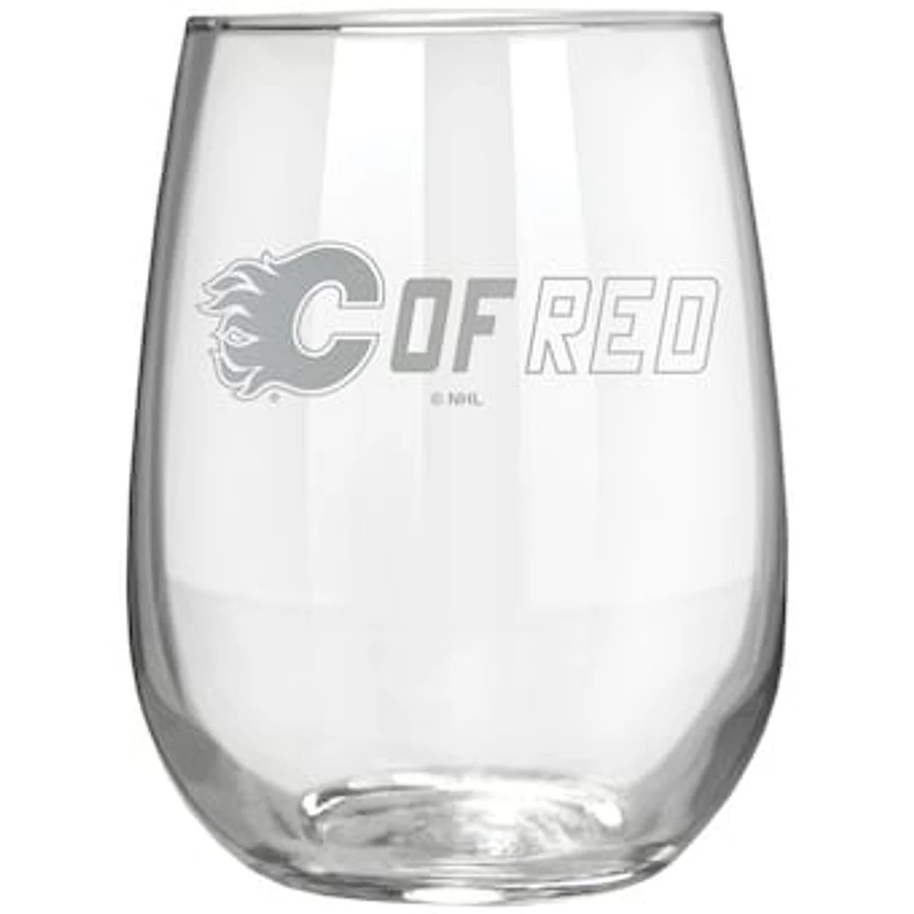 Calgary Flames Etched 17oz. Rally Cry Stemless Wine Glass
