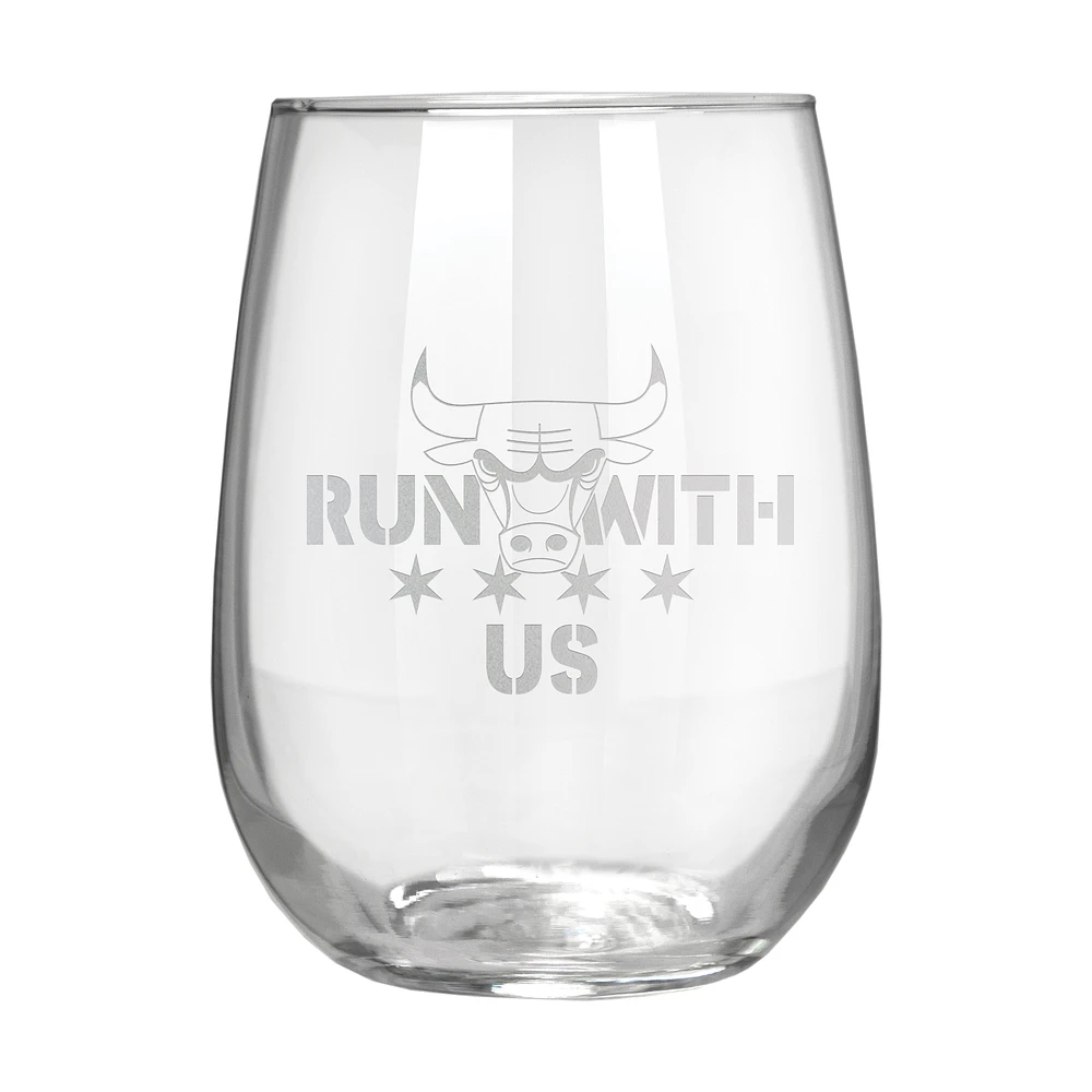 Chicago Bulls Etched 17oz. Rally Cry Stemless Wine Glass