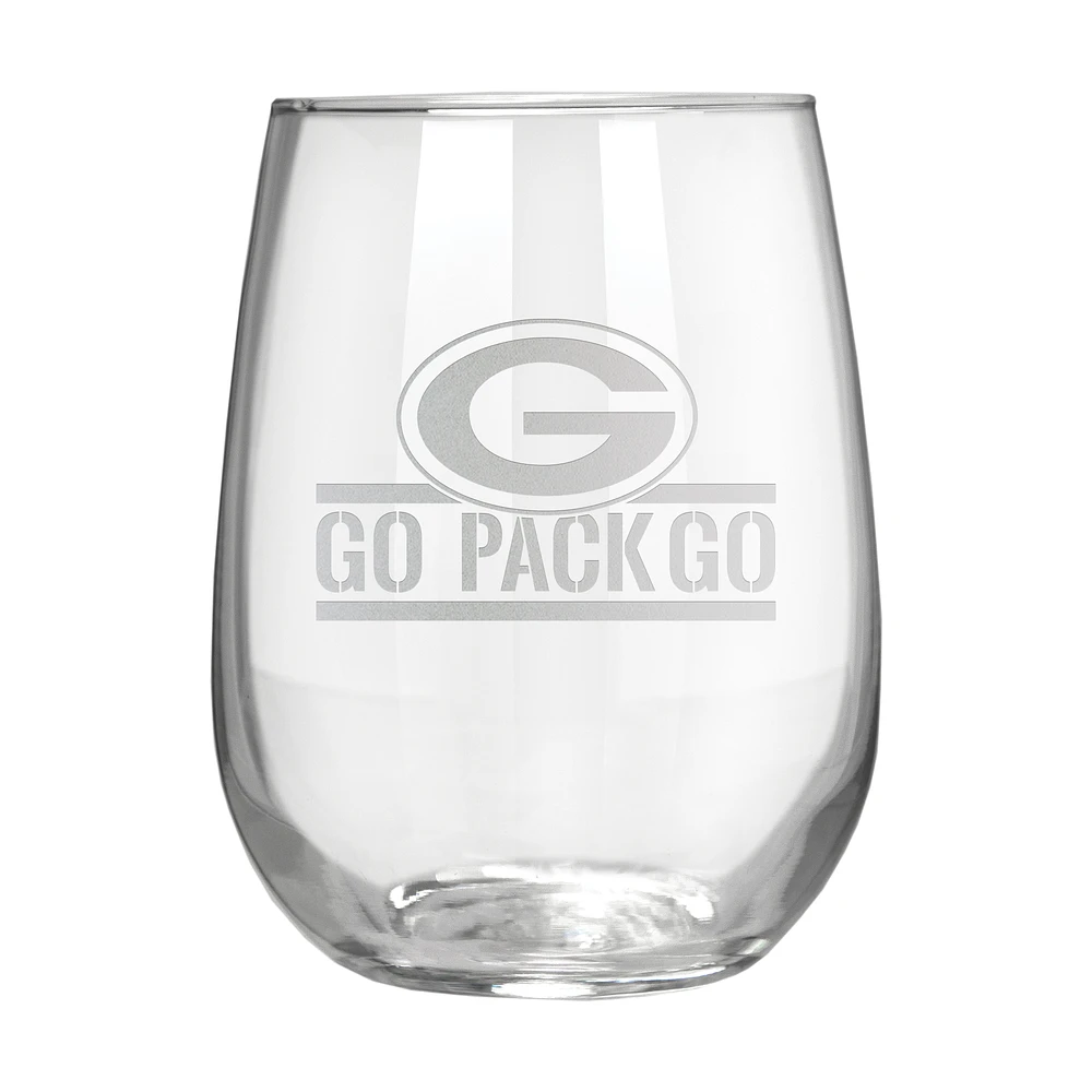Green Bay Packers Etched 17oz. Rally Cry Stemless Wine Glass