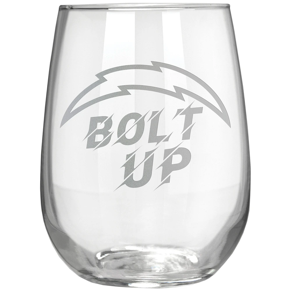 Los Angeles Chargers Etched 17oz. Rally Cry Stemless Wine Glass