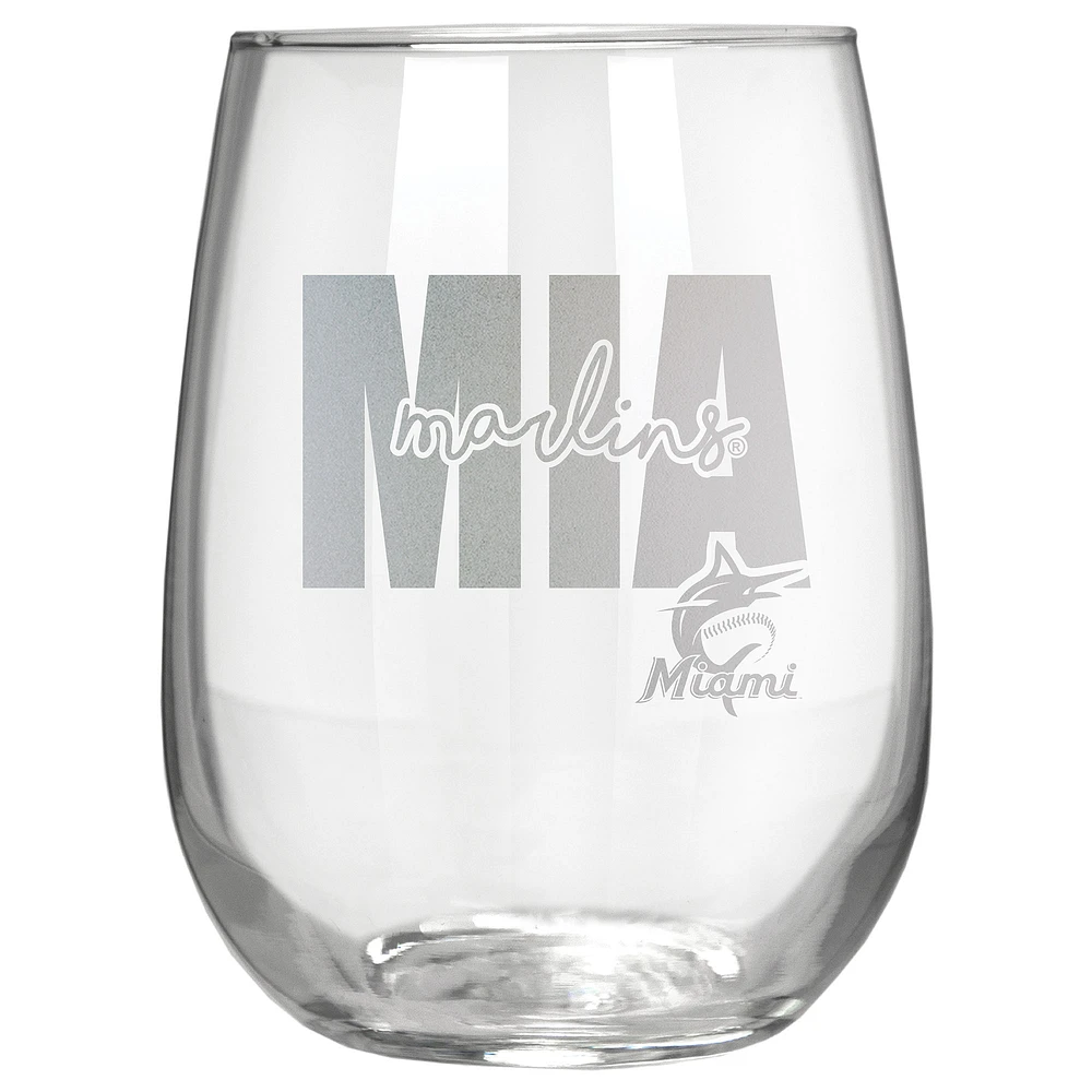 Miami Marlins Etched 17oz. City Stemless Wine Glass