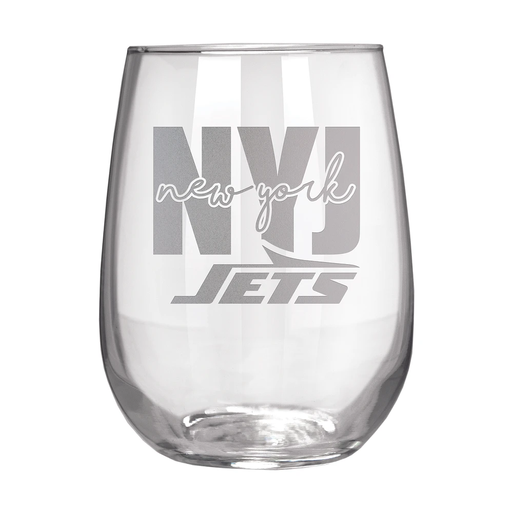 New York Jets Etched 17oz. City Stemless Wine Glass