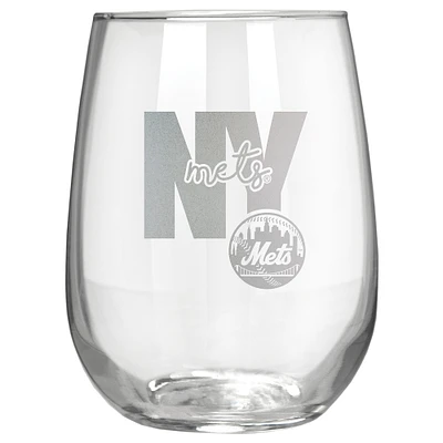 New York Mets Etched 17oz. City Stemless Wine Glass