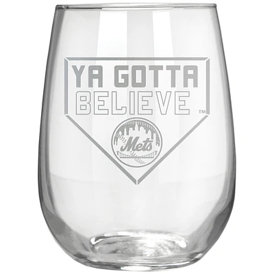 New York Mets Etched 17oz. Rally Cry Stemless Wine Glass