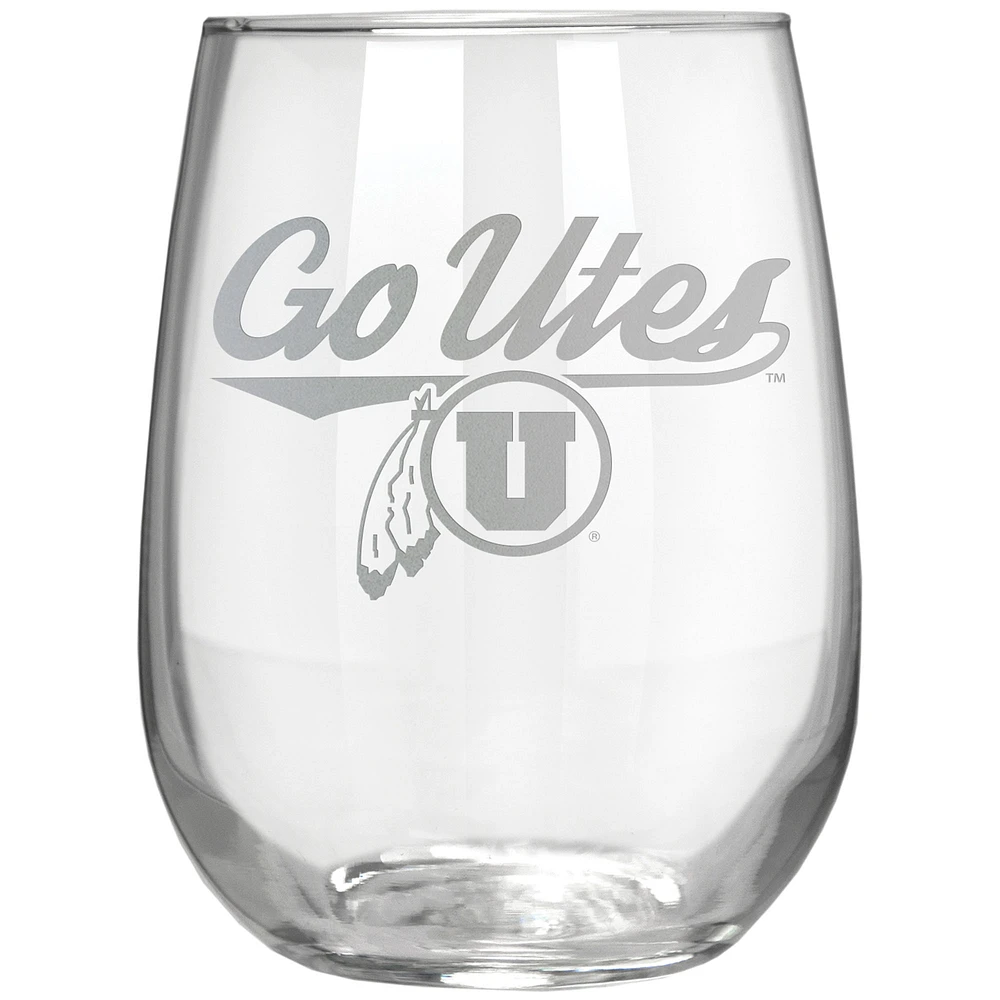 Utah Utes Etched 17oz. Rally Cry Stemless Wine Glass