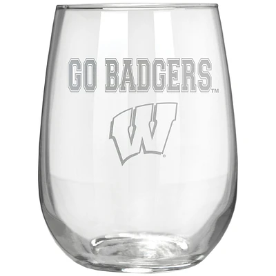Wisconsin Badgers Etched 17oz. Rally Cry Stemless Wine Glass